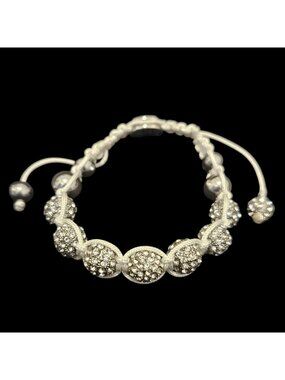 Joseph Nogucci Glitter Glam White & Beaded Silver Adjustable Shambala Bracelet